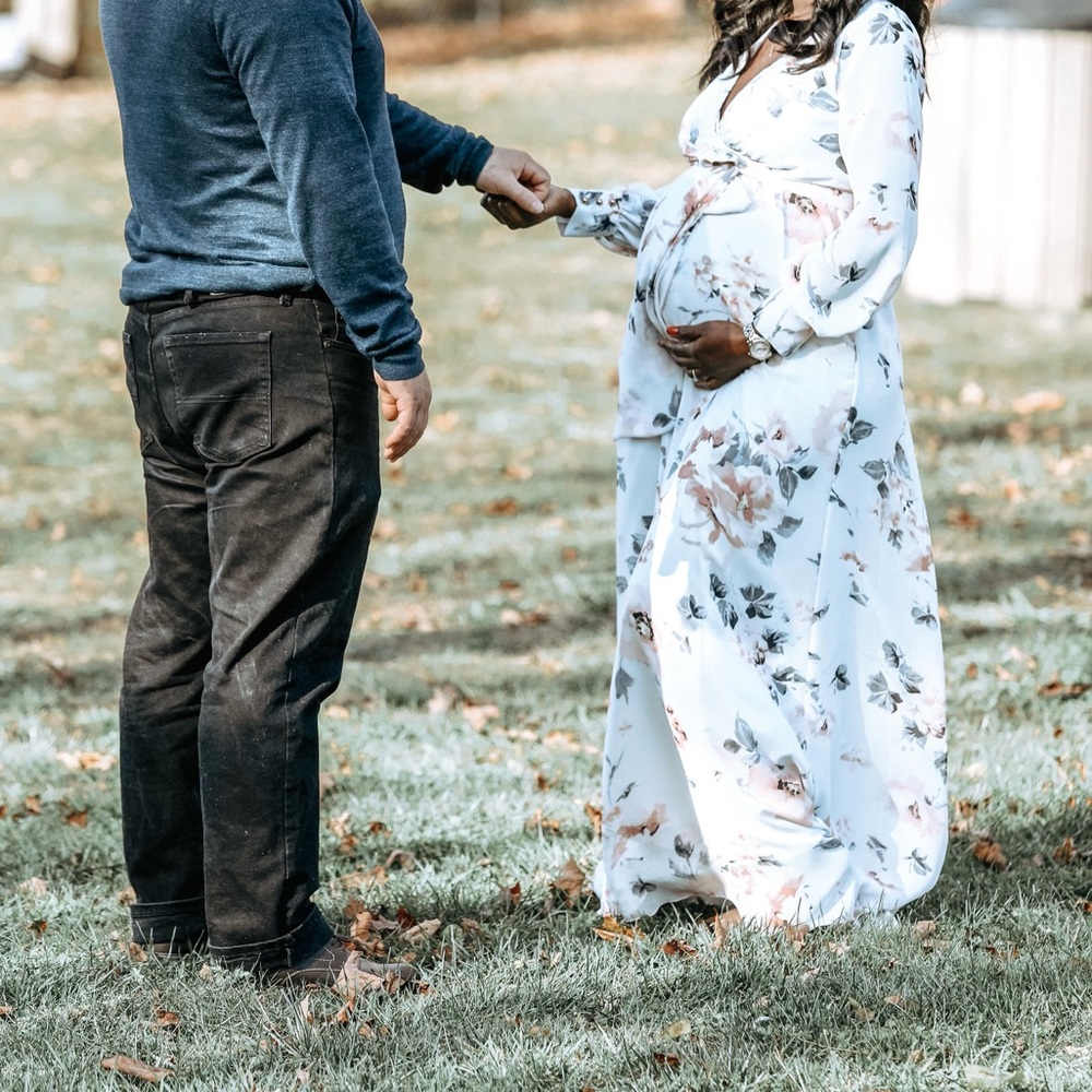 Ivory chiffon floral maternity dress